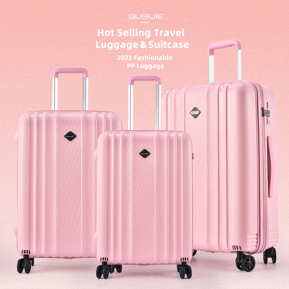 PP travel hardshell suitcase 3 piece trolley luggage sets fashionable 4 spinner wheels carry on suitcases